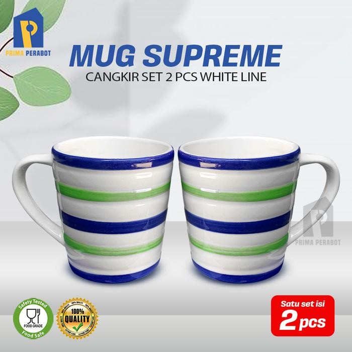 Mug Cangkir Set 2 Pcs Supreme White Line