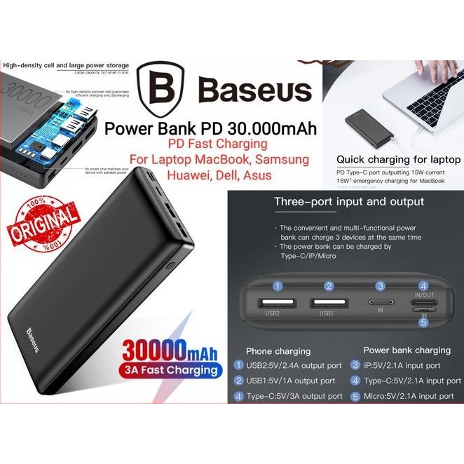 Powerbank Baseus 30000Mah Dual Usb Pd Type C 30000 Mah