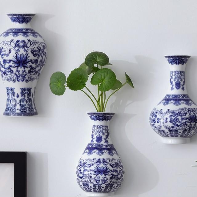 Keramik Vas Dinding Pajangan Biru Putih (1 pcs)