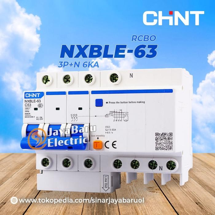 Terhemat Rccb Elcb Rcbo Chint Nxble-63 Nxble63 3P+N 6A 10A 16A 20A 25A 32A 40A 50A 63A 30Ma 300Ma