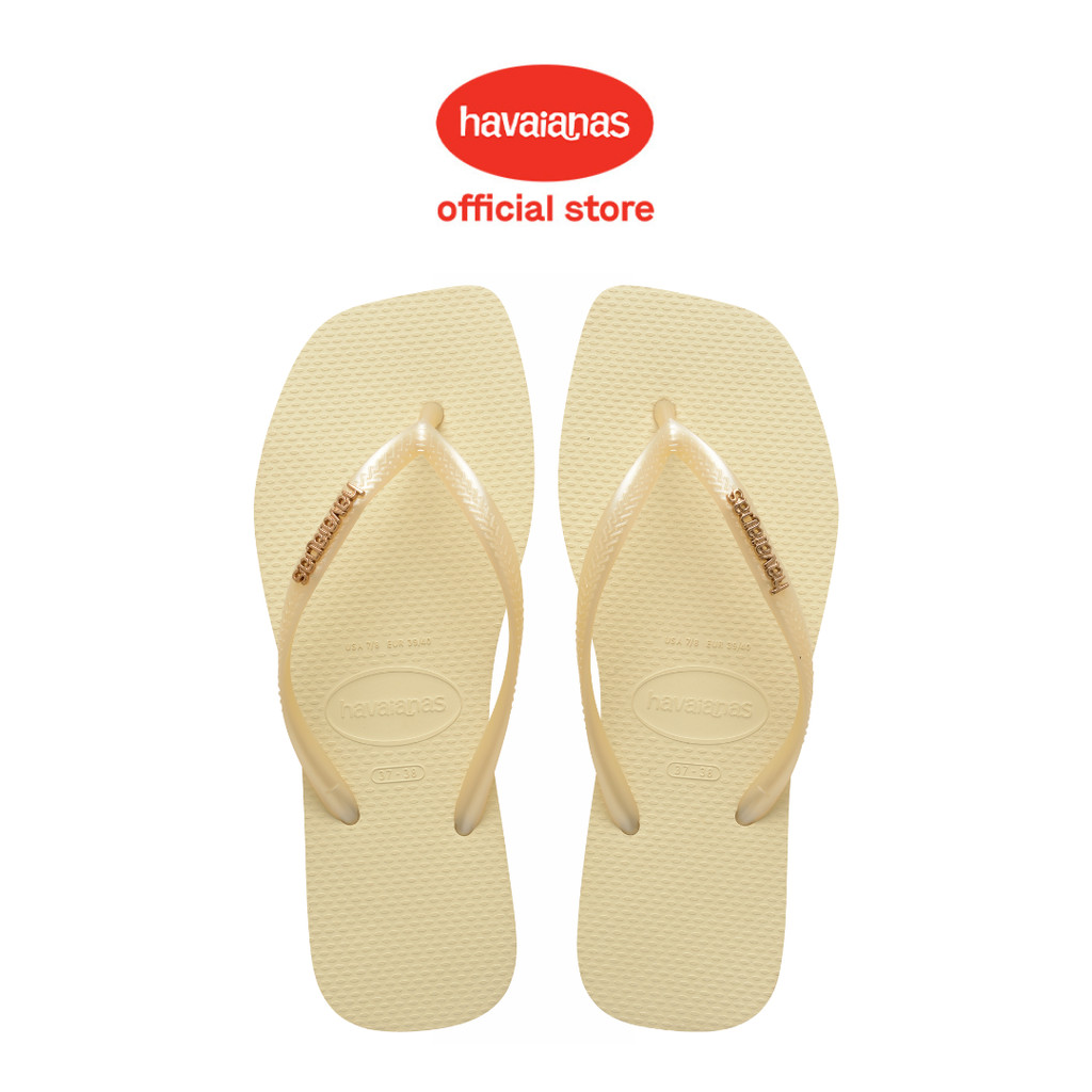Havaianas Slim Square Logo Metallic Buttercream - Sandal Wanita