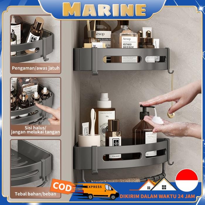 Marine Rak Sudut Kamar Mandi Rak Dinding Tanpa Bor Rak Penyimpanan Dinding Warna Abu-abu rak shampoo