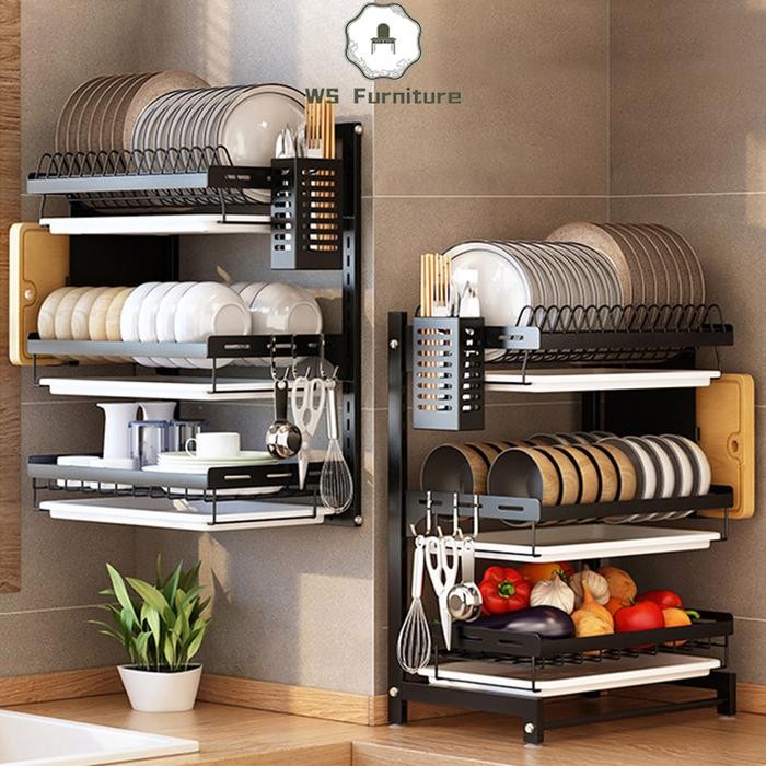 Rak Piring Gantung Rak Dapur Rak Dinding Rak Besi Anti Karat Rak Penyimpanan Mangkuk