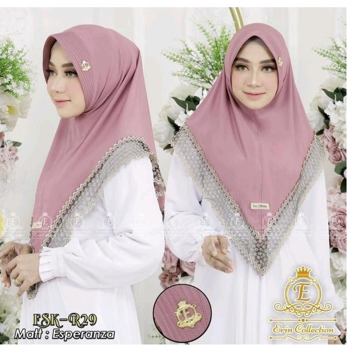 Jilbab instan jersey renda terbaru - hijab instan renda - kerudung jersey renda