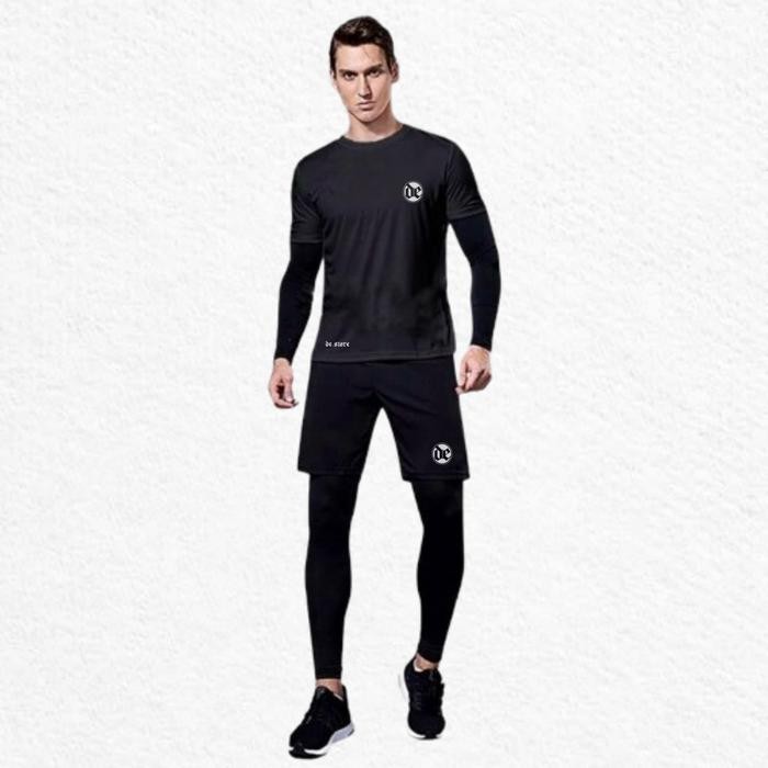 Setelan Olahraga 4 In 1 Jersey Celana Legging Panjang Pria Wanita Sport