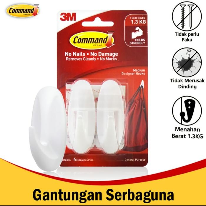 

Stok Baru 3M Command Gantungan Serbaguna Maks 1.3 KG 2 pcs Medium Hooks 3M-17081