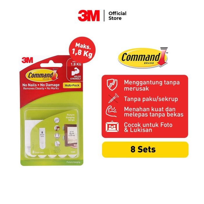 

Stok Baru 3 M command picture hanging strips 17204-8 kapasitas 1,8 Kg isi 8sets