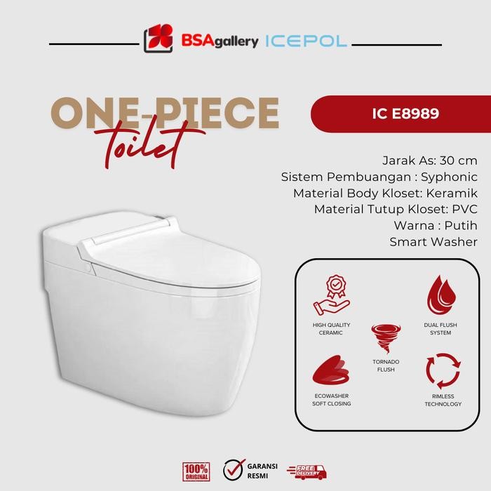 KLOSET DUDUK ICEPOL MONOBLOK ONEPIECE IC 8989 KODOK MODEL TOTO PUTIH