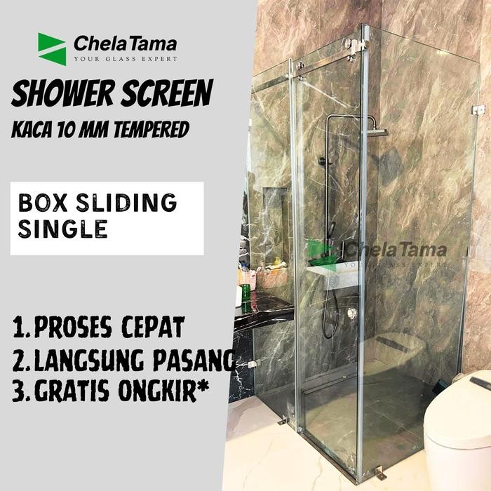 Shower Box Kamar Mandi Kaca Tempered Pintu Sliding Single