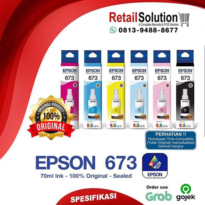 Tinta Epson 673 1 Set Warna Original - Tinta Epson L805 L850 L1800