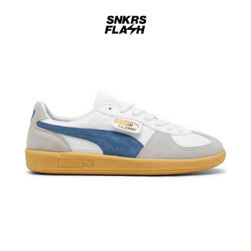 PUMA Palermo Lth White Blue Horizon Gum Sepatu Sneakers Pria - 39646414