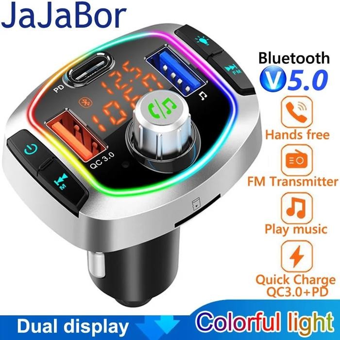 JaJaBor Bluetooth 5.0 Car Kit Handsfree Wireless FM Transmitter Car
