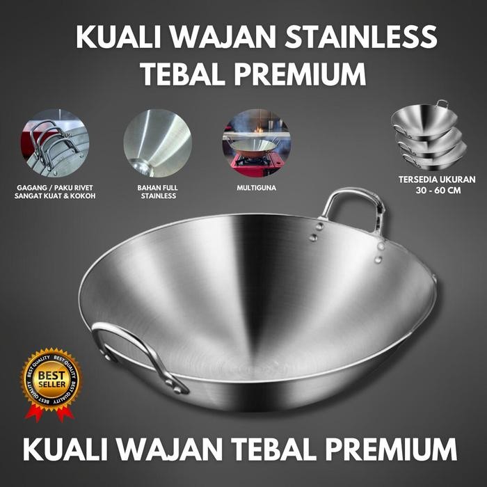 PREMIUM CODWajanPenggorengan Stainless Steel Tebal/Wajan Penggorengan Besar Stainless Steel Dua