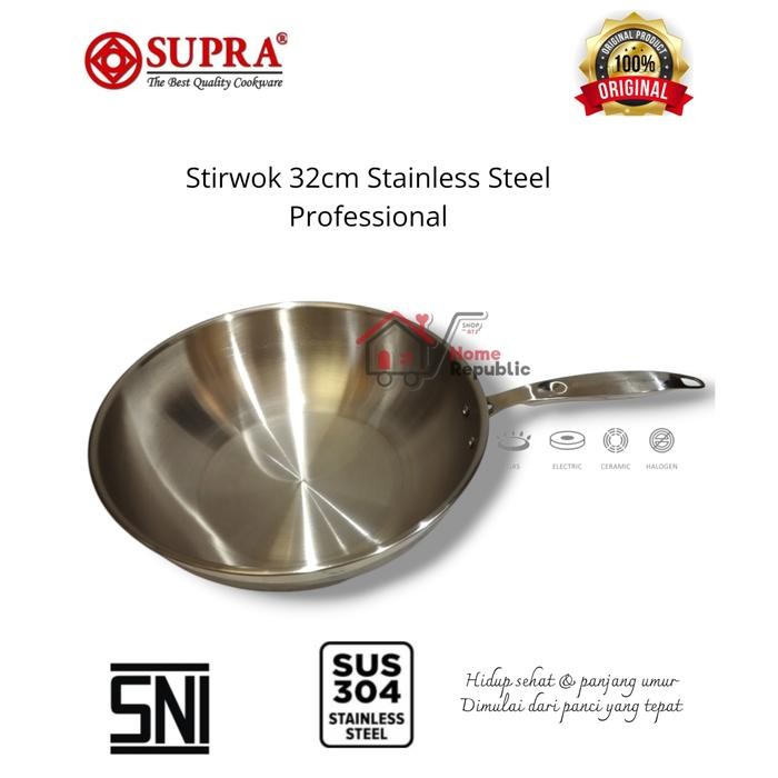 PREMIUM SUPRA Stir Wok 32cm Western Wok 32cm Frywok WokPan 32cm Stainless sus304 Professional Panci