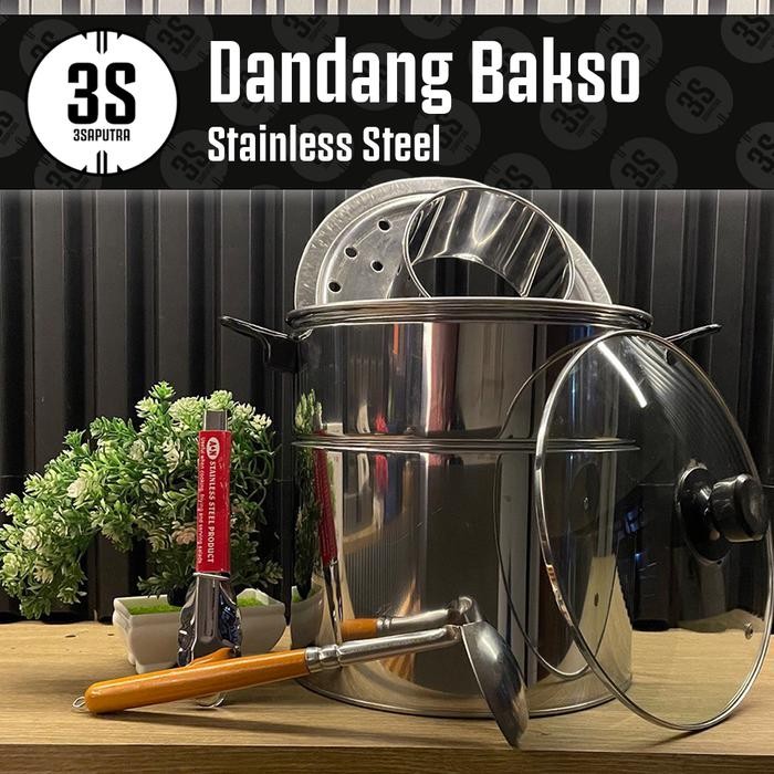 PREMIUM DANDANG BAKSO 26 CM PANCI STAINLESS STEEL TUTUP KACA