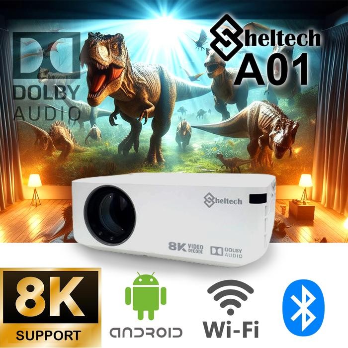 Sheltech A01 Proyektor Android Dolby Audio 8k Bagus Murah Wifi Bluetooth Lcd Led proyektor mini