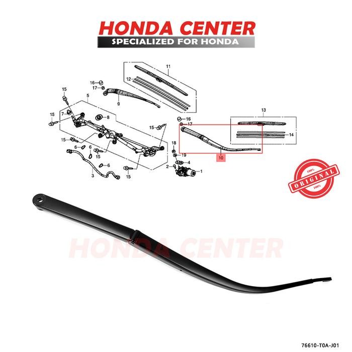 Besi Arm Wiper Depan Kiri Penumpang Crv Rm Gen4 2012 2013 2014 2015 2016 2017 Original