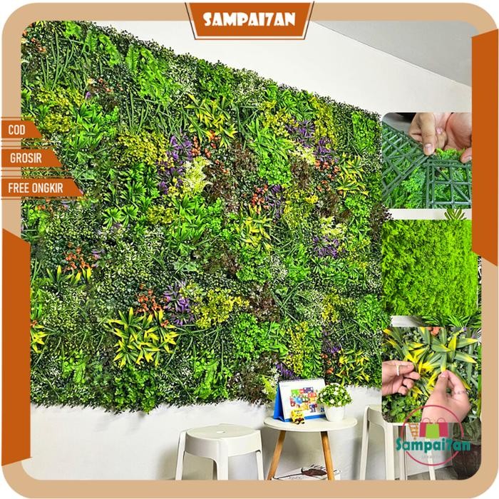 PREMIUM Tanaman Rumput Sintetis Artificial Dekorasi Dinding Ruangan Cafe Buatan Ornamen Plastik