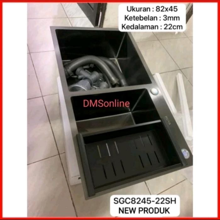 PREMIUM Bak Cuci Piring 2 Lubang Uk 82x45 Hitam Stainles Sink 2 Lubang + Afur