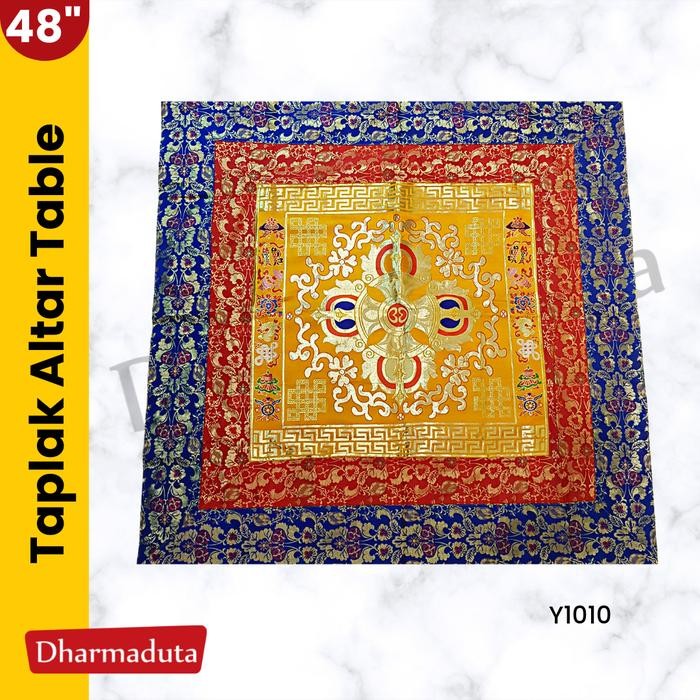 PREMIUM Kain Taplak Meja Warna Astamanggala 120cm Hiasan Buddhis Tibetan 1,2m