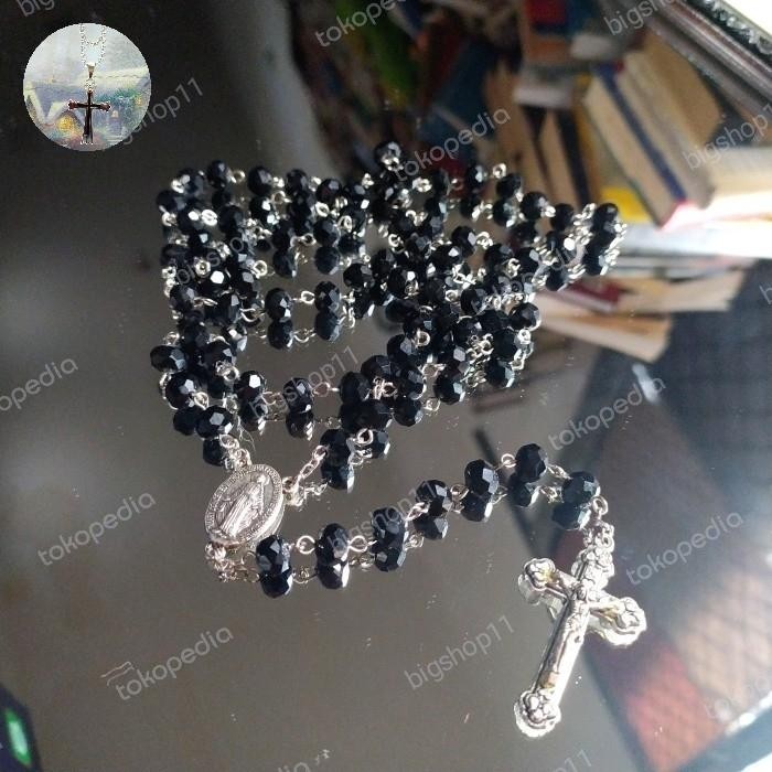 Rosario Doa Bapa Kami 77 Butir Kristal 8Mm Hitam