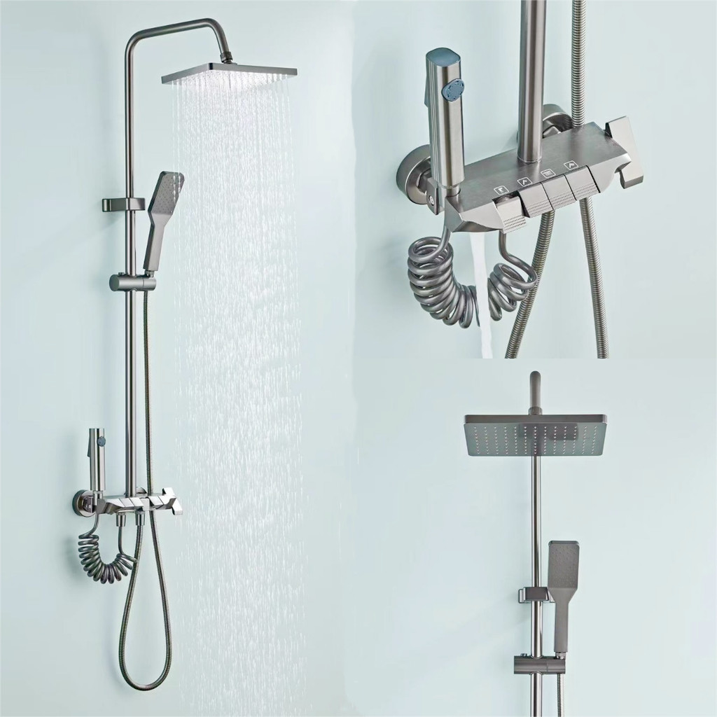 Space Aluminum Shower System Bathroom Shower Set Piano Button Switch