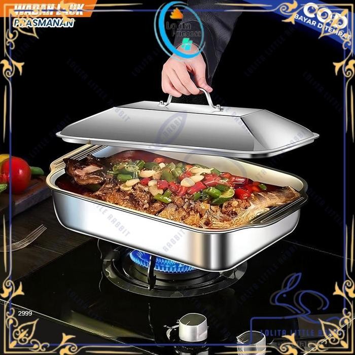Panci Stainless Set Tutup Wadah Saji Lauk Tempat Prasmanan Luxury / Panggangan Ikan Persegi Panjang