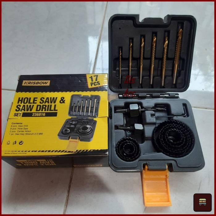 Krisbow Set Mata Bor Kayu Hole Saw Isi 17 Pcs - Hitam