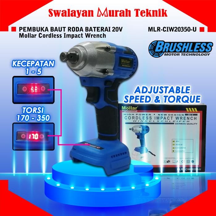 Cordless Impact Wrench Mollar Ciw20350-U/Ue Buka Baut Baterai Brushles