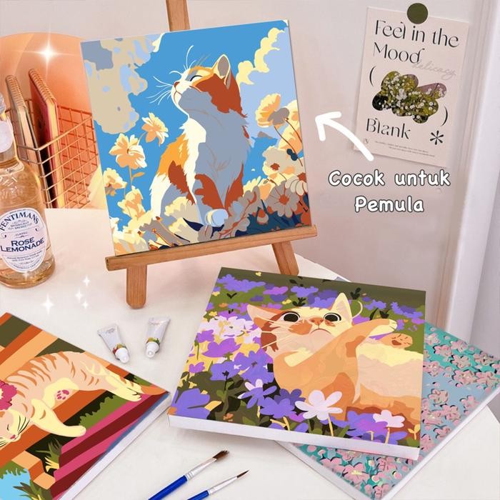 

DISKON PAINT BY NUMBERS - FLOWERS CAT 20X20CM - PAINTING KIT DIY READYY