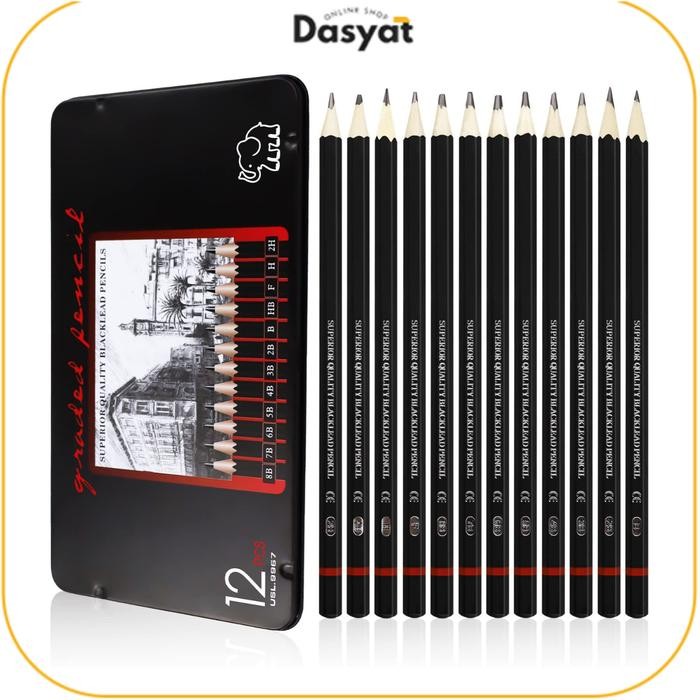 

READY STOK DOS - PENSIL SKETSA PERLENGKAPAN MELUKIS SET LENGKAP 2H H F B HB 2B 3B 4B 5B 6B 7B 8B