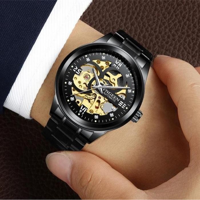 FNGEEN 6018 Otomatis Jam Tangan Pria Anti Air 100% Stainless Steel Luxury Mekanis Wateroof Watch *