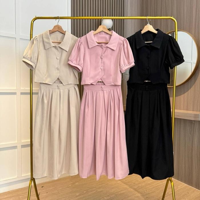 SET1065 EDELENYI KOREAN STYLE VINTAGE SETELAN ROK SIMPLE KASUAL FORMAL