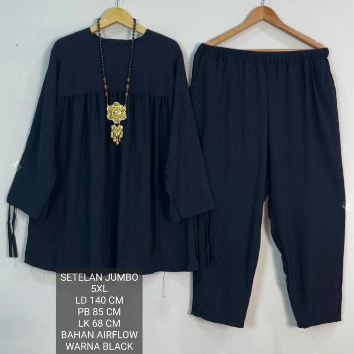 Setelan Super Jumbo Warna Hitam Ld 140 Model Polos Kekinian - Jesica Set