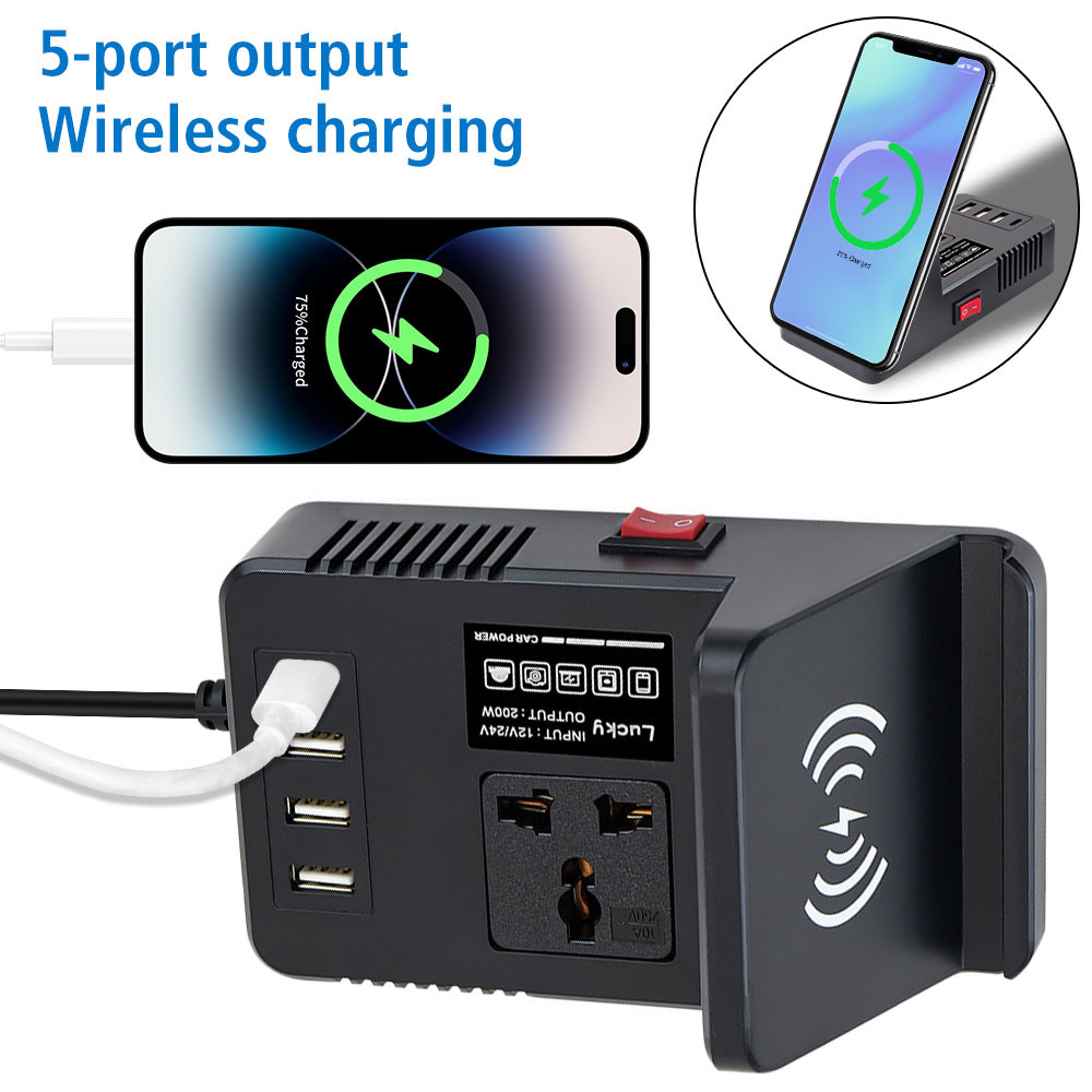 Car Charger For Laptop Charging Car Inverter 12/24V Car Plug Converter Automotive Inverter 3 Fast Ch