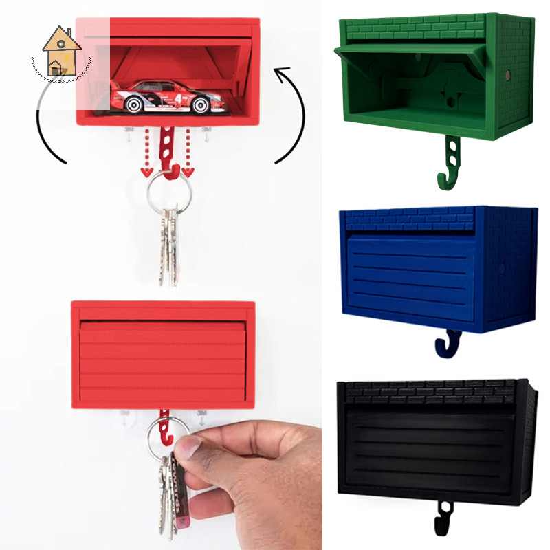 Car Garage Key Holder With Opening Door Wall Hanging Key Holder 3D Printed Key Organizer Self-adhesi
