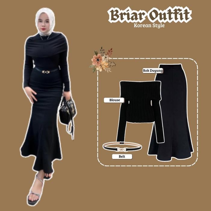 Setelan Briar Outfit { Blouse + Rok Duyung + Ikat Pinggang } One Set Korean Style Fashion Wanita