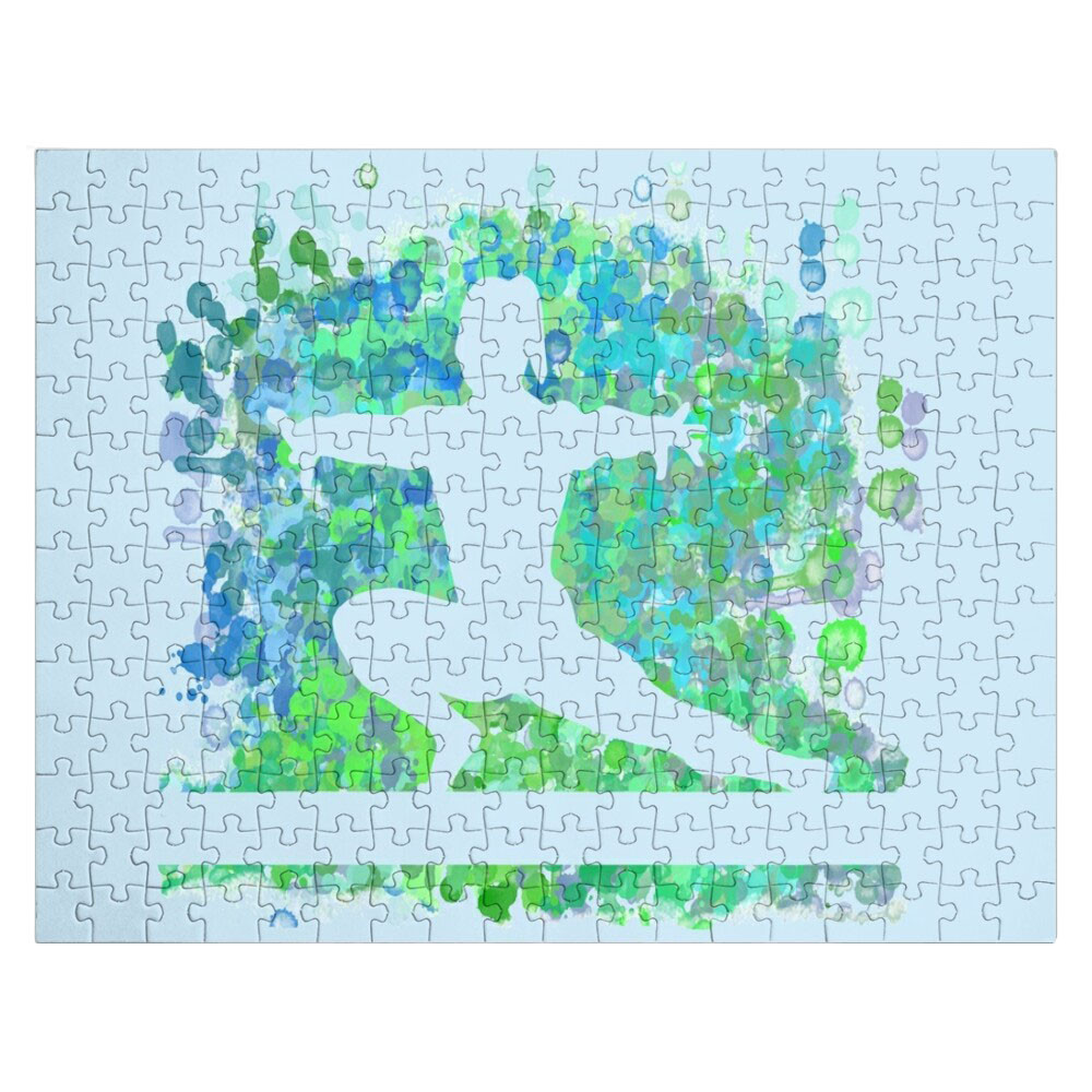 Gymnastics Beam Watercolor Design in Blues and Greens-Style 2 Jigsaw