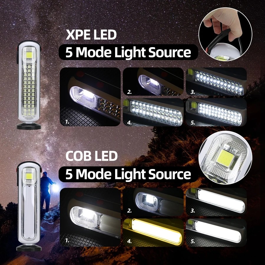 Portable Solar LED Camping Tent Light High Power Outdoor Emergency Rechargeable Searchlight