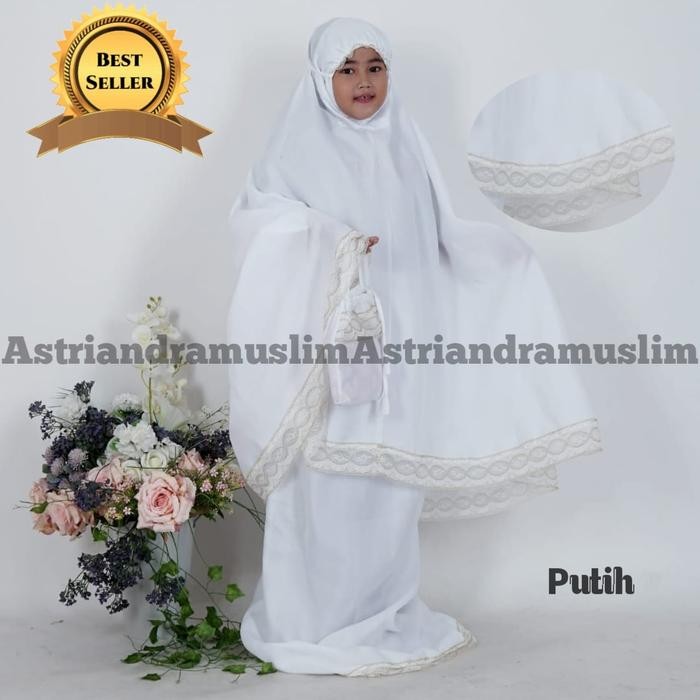 BEST SELLER mukena anak natasya katun putih renda gold best seller termurah