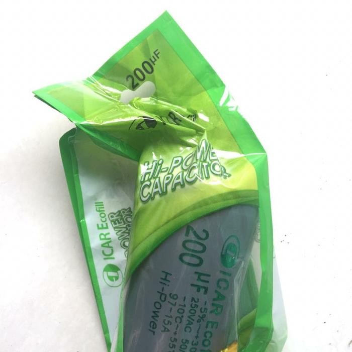 kapasitor untuk electro motor dinamo uk 200 mf merek icar ecofill