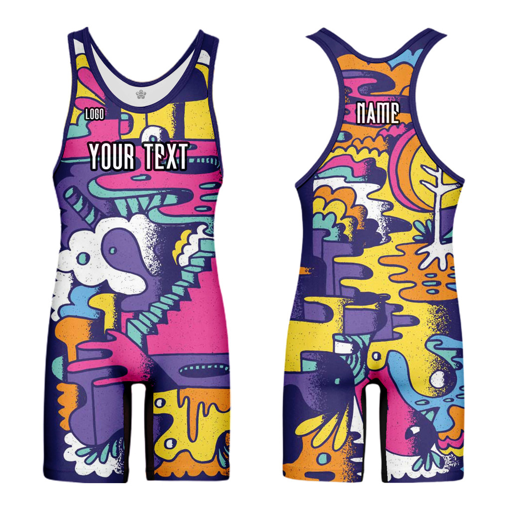 Customized Unisex Wrestling Singlet Cartoon Pattern Weightlifting Suit Comfortable Breathable