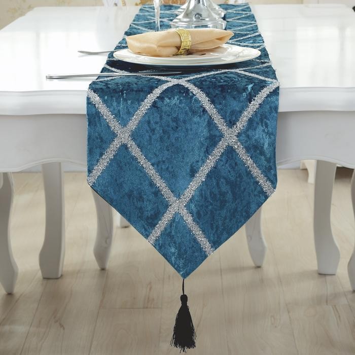 Table Runner Blue Tosca Panjang 3,5 meter Taplak Meja