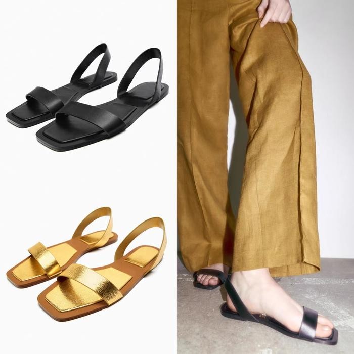 Sepatu ZARA Leather Slider Flat Shoes