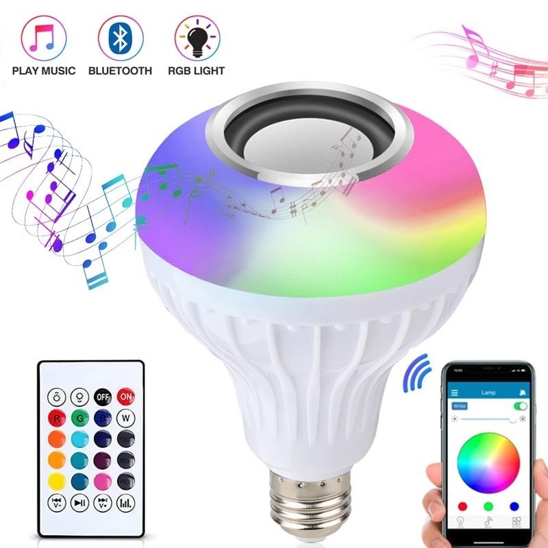 Bluetooth Music Bulb Remote Control Led Music Bulb Rgb Colorful Music Bulb Lamp E27 12w Led Rgb Dimm