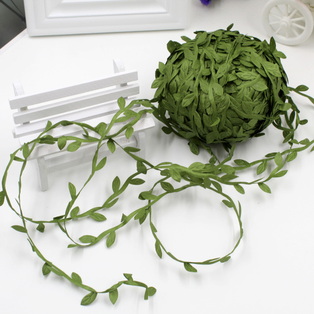 5/10/20M/Roll Leaf Ribbon Artificial Green Leaves Vines Fake Green Leaf Ribbon Green Leaf Wreath