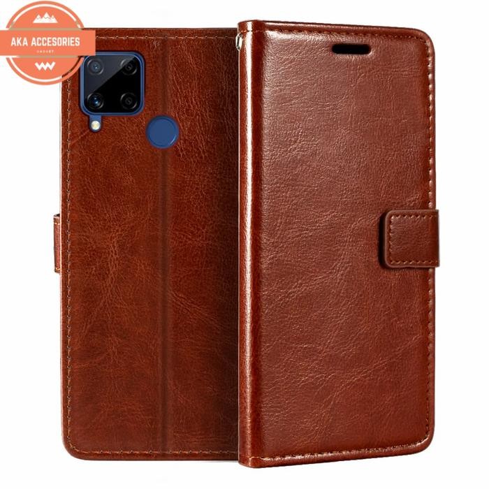 LEATHER CASE REALME C11 C12 C15 FLIP COVER SARUNG HP DOMPET KULIT