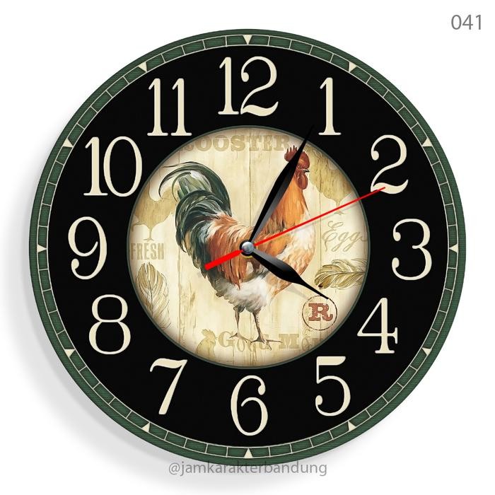 041 JAM DINDING MOTIF AYAM JAGO HIASAN DINDING KLASIK