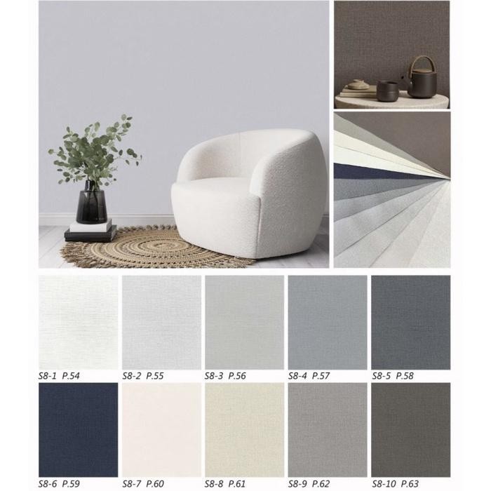 Wallpaper Dinding Kantor Polos Tekstur Linen Vinyl Tebal Cream Abu 10Meter