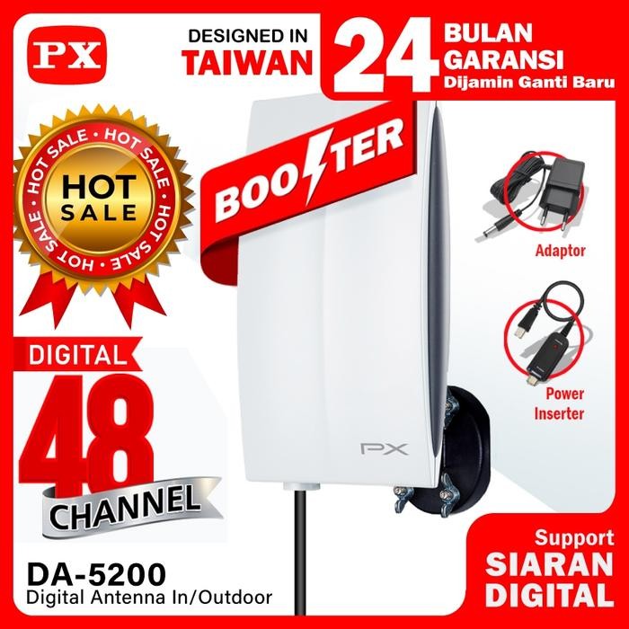 Bagus Px Da-5200 Antena Tv Tabung Led Digital Indoor Outdoor Booster Dvbt2 4K Bonus Kabel Antena 12